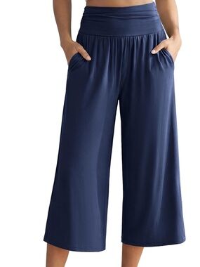 Wide Leg Pull-On Culotte Pants - Navy